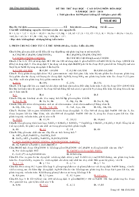 Đề thi thử đại học  Cao đẳng môn hóa học năm học 2013  2014 ( thời gian làm bài 90 phút không kể thời gian phát đề)